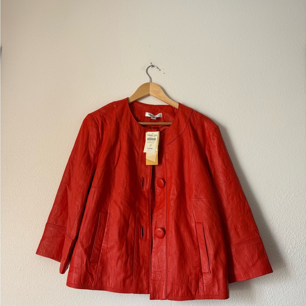 NWT Coldwater Creek Red Leather swing Button-Front Jacket